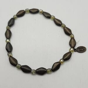 Cookie Lee Beaded Slip-On Bracelet Bronze Hematite-Tone Ovals Green Facet Beads